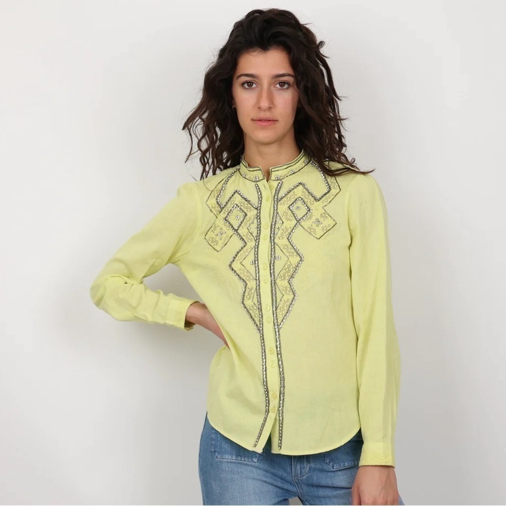 Pilcro By Anthropologie Green Neon Beaded Shirt